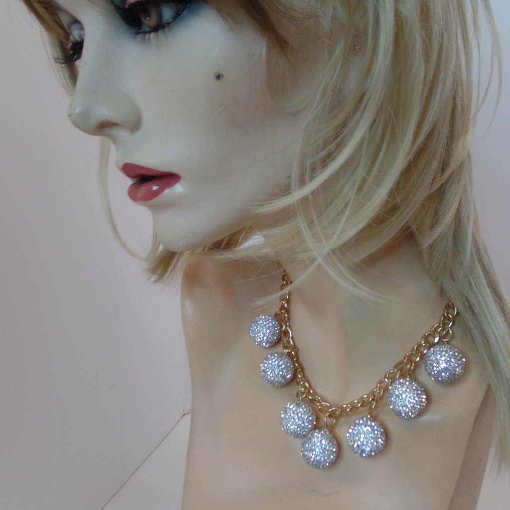 Bnwt Natasha Bold Disco Ball (7) Necklace Gold Chain Adj 18